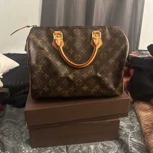 Louis Vuitton Classic Monogram Satchel with Tan Accents